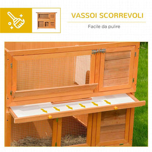 CONIGLIERA DA ESTERNO IN LEGNO CON CASETTA E RECINTO A 2 PIANI 122X48X100 CM