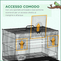 GABBIA PER UCCELLI CON 2 POSATOI E 3 INGRESSI IN FILO METALLICO E PLASTICA 60X41X41 CM NERO