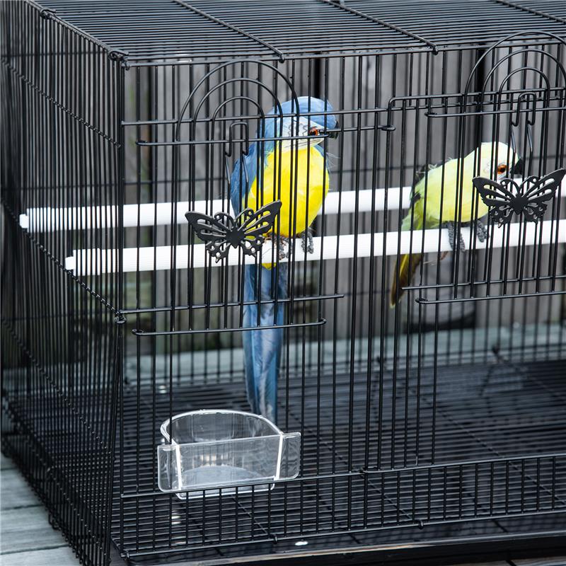 GABBIA PER UCCELLI CON 2 POSATOI E 3 INGRESSI IN FILO METALLICO E PLASTICA 60X41X41 CM NERO