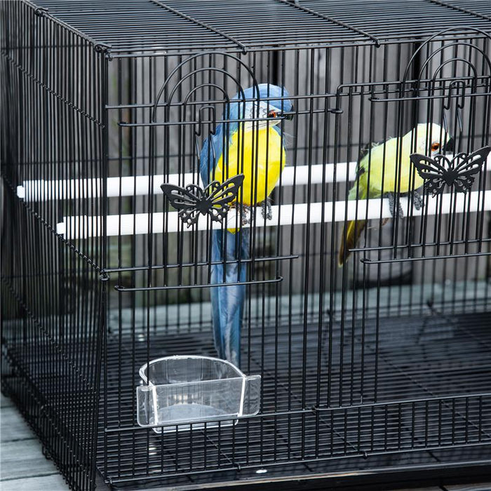 GABBIA PER UCCELLI CON 2 POSATOI E 3 INGRESSI IN FILO METALLICO E PLASTICA 60X41X41 CM NERO