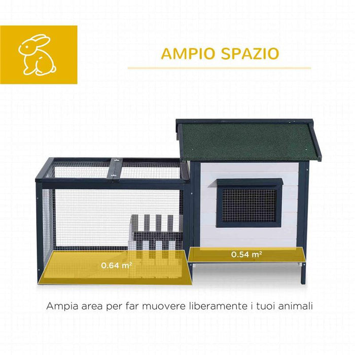 CONIGLIERA DA ESTERNO IN LEGNO DI ABETE CON CASETTA E AREA PER MOVIMENTO 151X78X84.5 CM VERDE E BIANCO