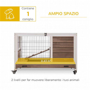CONIGLIERA IN LEGNO CON 4 RUOTE CASETTA PER CONIGLI E RAMPA 90X53X59 CM MARRONE