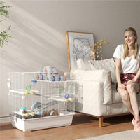 GABBIA PER CRICETI A 4 LIVELLI CON TUBI RUOTA 3 PORTE E VASSOIO IN METALLO PP E PS 78X45X73 CM BIANCO