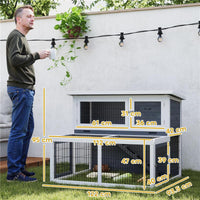 CONIGLIERA A 2 LIVELLI CON VASSOIO ESTRAIBILE IN LEGNO DI ABETE E ACCIAIO 122X95X93.5 CM MULTICOLORE