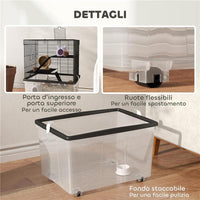 GABBIA PER CRICETI 3 PIANI CON RUOTE 2 PIATTAFORME RAMPE CIOTOLA E BOTTIGLIA 58X43X74 CM NERO