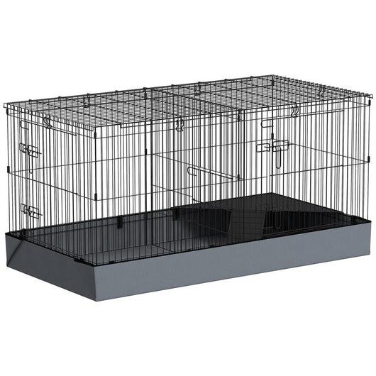 GABBIA PER ANIMALI PICCOLI 2 IN 1 COPERCHIO RIMOVIBILE E SEZIONI SEPARATE 121X61X61 CM NERO
