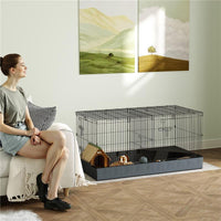 GABBIA PER ANIMALI PICCOLI 2 IN 1 COPERCHIO RIMOVIBILE E SEZIONI SEPARATE 121X61X61 CM NERO
