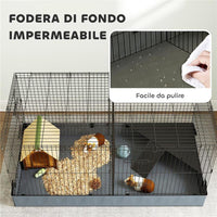 GABBIA PER ANIMALI PICCOLI 2 IN 1 COPERCHIO RIMOVIBILE E SEZIONI SEPARATE 121X61X61 CM NERO