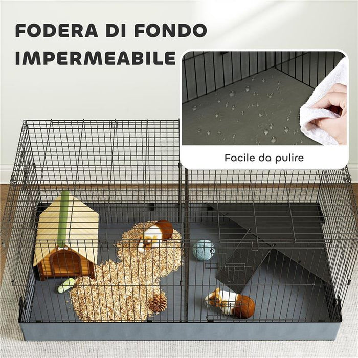GABBIA PER ANIMALI PICCOLI 2 IN 1 COPERCHIO RIMOVIBILE E SEZIONI SEPARATE 121X61X61 CM NERO