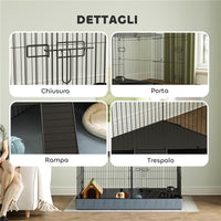 GABBIA PER ANIMALI PICCOLI 2 IN 1 COPERCHIO RIMOVIBILE E SEZIONI SEPARATE 121X61X61 CM NERO
