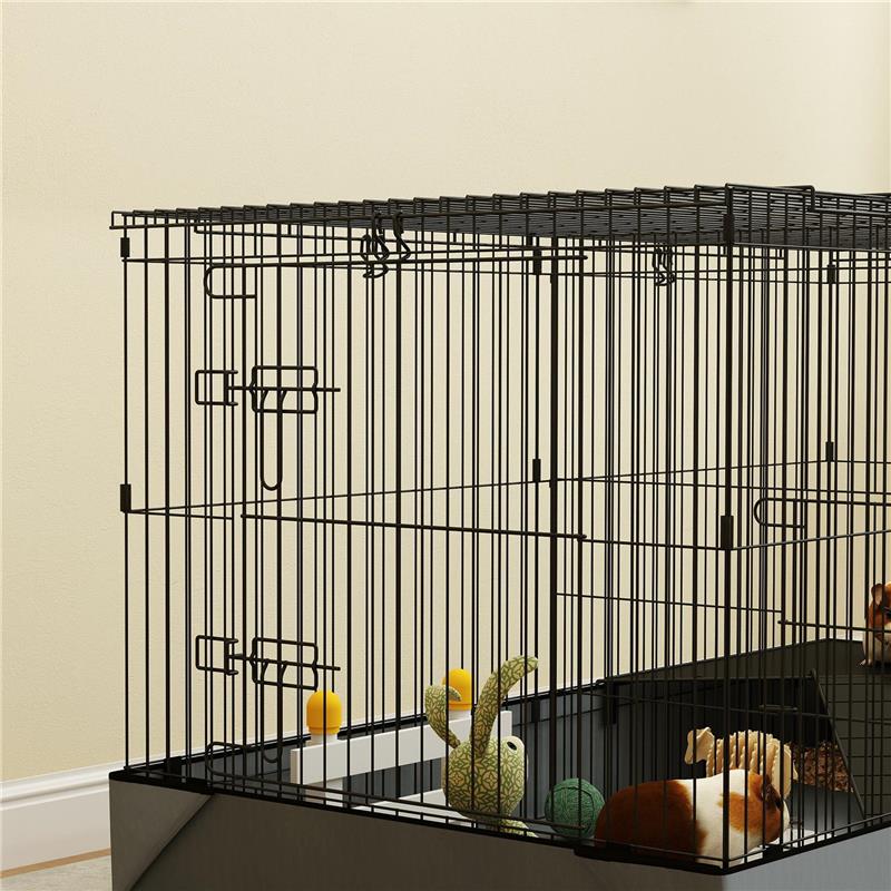 GABBIA PER ANIMALI PICCOLI 2 IN 1 COPERCHIO RIMOVIBILE E SEZIONI SEPARATE 121X61X61 CM NERO