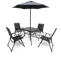 MA MAISON SET TAVOLO CON VETRO TEMPERATO OMBRELLONE 200 H + 4 SEDIE COLORE GRIGIO SCURO