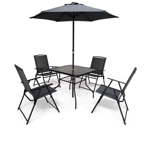 MA MAISON SET TAVOLO CON VETRO TEMPERATO OMBRELLONE 200 H + 4 SEDIE COLORE GRIGIO SCURO