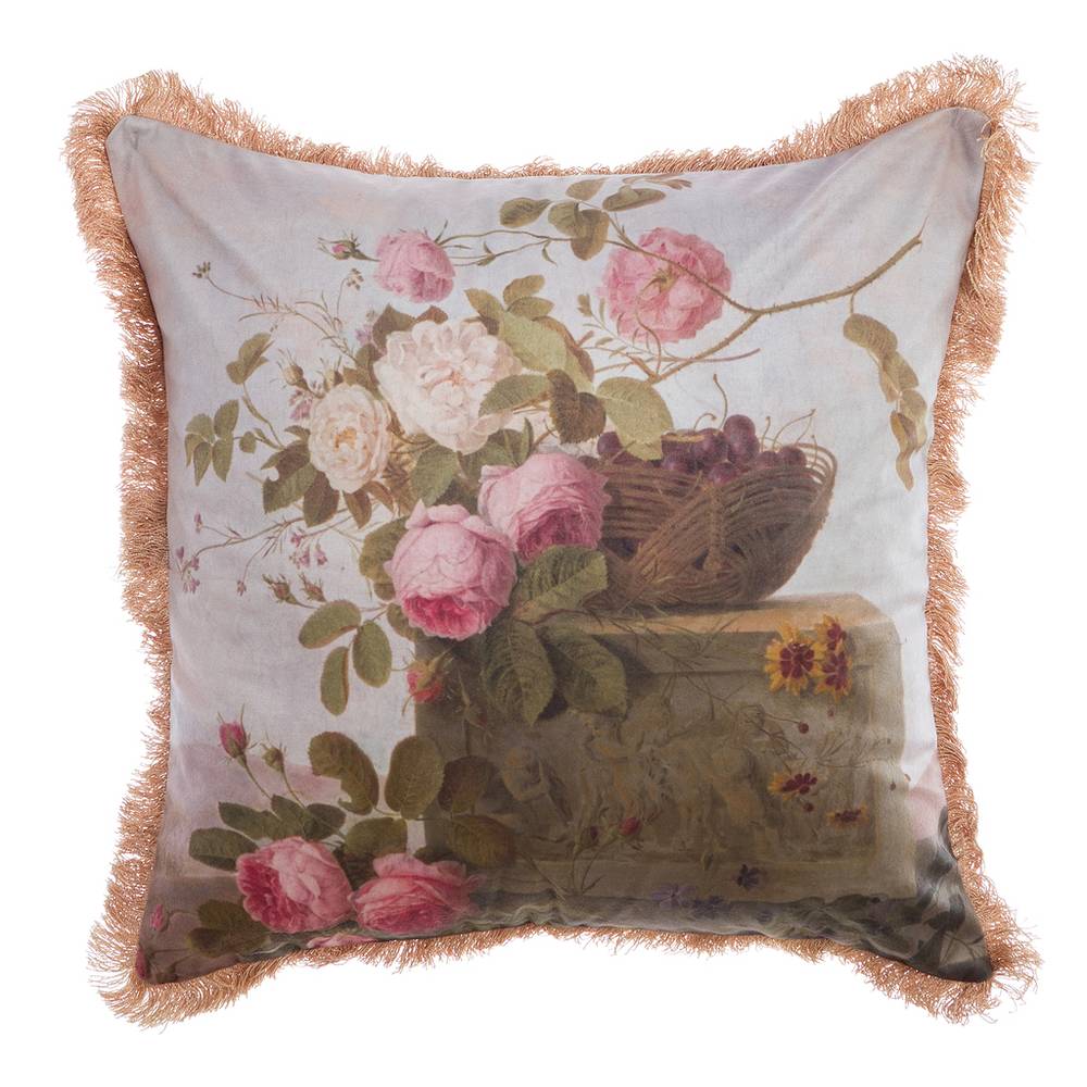 Cuscino in Velluto con Frange Shabby Chic Bouquet Azzurro Blanc Mariclò