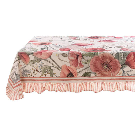 Tovaglia con Papaveri e Balza Shabby Chic Coquelicot Blanc Mariclò
