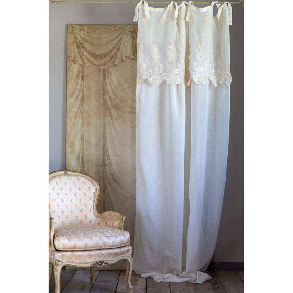 Tenda con Lacci e Mantovana Ricamata Shabby Chic Dentelle Blanc Mariclò