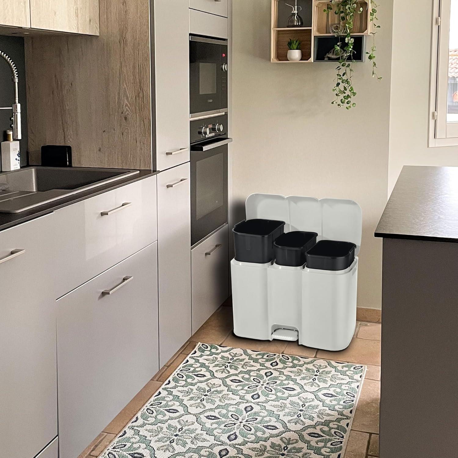 PATTUMIERA PATTY 3 DIFFERENZIATA COLLEZIONE AURORA BIANCO 13 + 8 + 13 L MISURE 58.5 X 32 X H 41.5 CM  3 SCOMPARTI