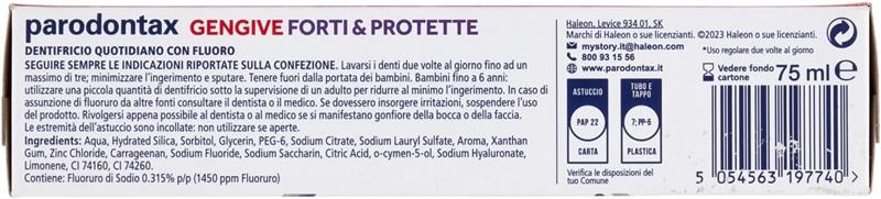 PARADONTAX DENTIFRICIO PER GENGIVE FORTI E PROTETTE CON ACIDO IALURONICO PER UNA PROTEZIONE DURATURA 75 ML