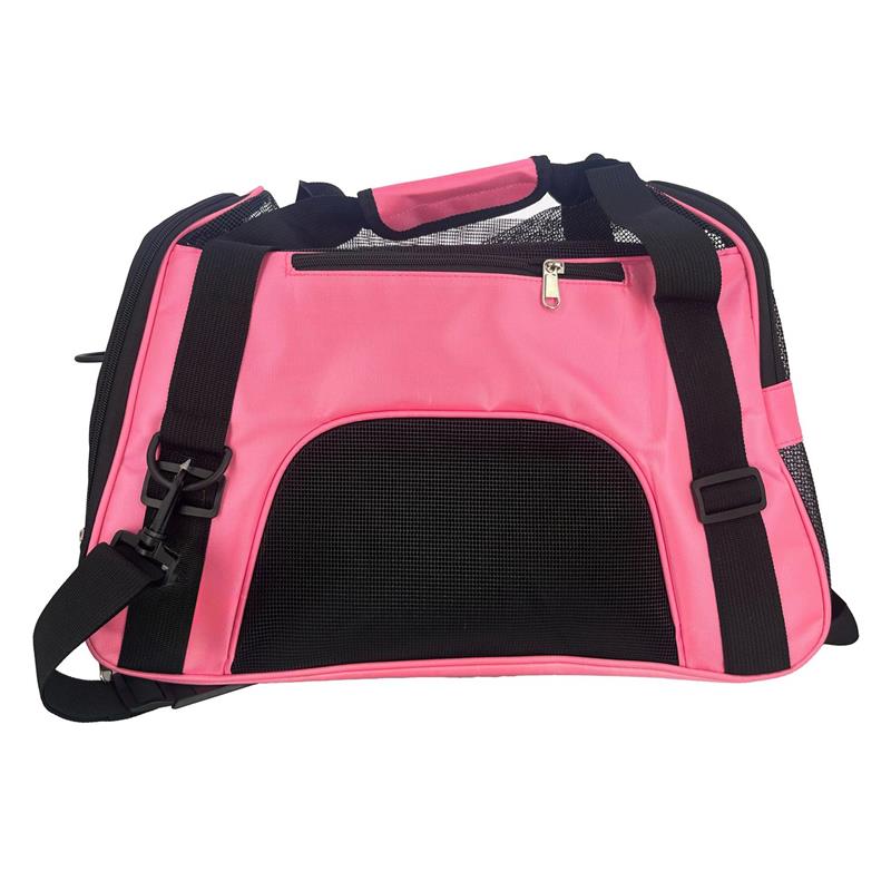 OPTIMO TRASPORTINO PER ANIMALI DOMESTICI CON TASCHE E TRACOLLA COLORE ROSA E NERO 45X25X30 CM