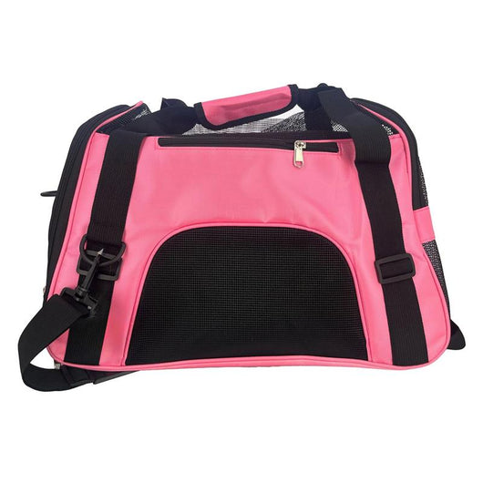 OPTIMO TRASPORTINO PER ANIMALI DOMESTICI CON TASCHE E TRACOLLA COLORE ROSA E NERO 45X25X30 CM