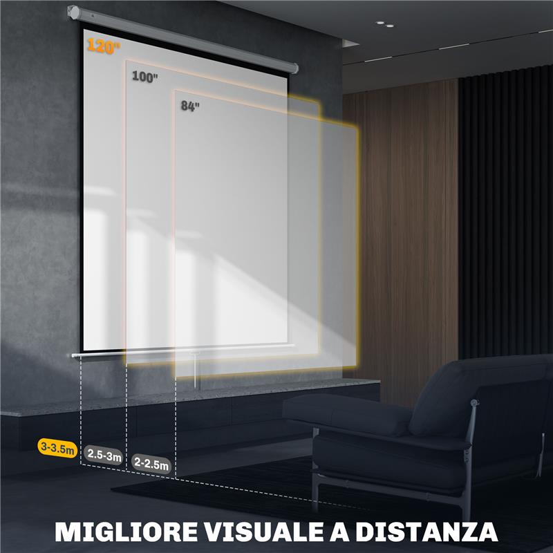 SCHERMO PER PROIETTORE 120" FORMATO 1:1 ANGOLO DI 160° E MONTAGGIO A SOFFITTO O PARETE