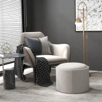 Sgabello Pouf imbottito, rivestito in Lino, con coperchio reversibile, 56cm x 56 cm x 42 cm, Grigio chiaro