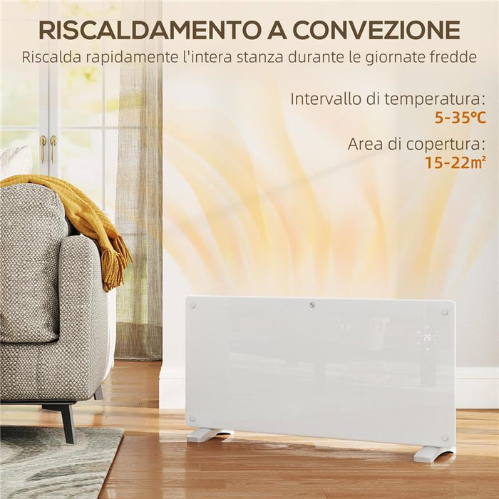 RISCALDATORE A CONVEZIONE 2000W A TEMPERATURA REGOLABILE CON TELECOMANDO E TIMER 87X21.5X44.5 CM BIANCO