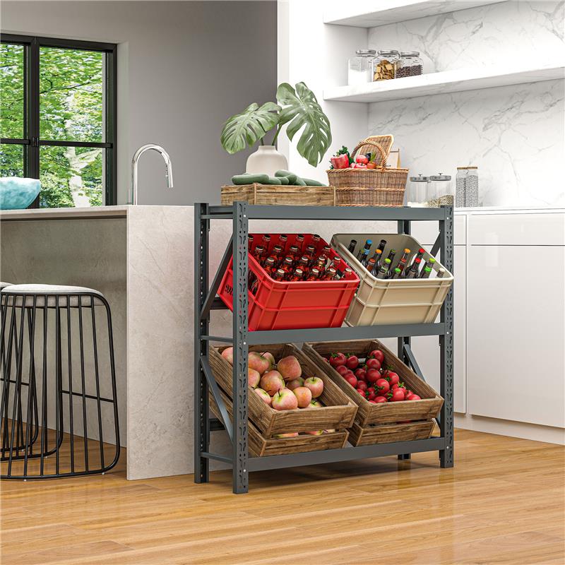 SCAFFALE PER 6 CASSE DI BEVANDE AUTOPORTANTE A 3 LIVELLI CON RIPIANI REGOLABILI 110X30X110 CM GRIGIO