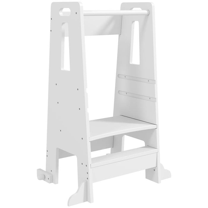 SCALA MONTESSORI PER BAMBINI REGOLABILE SU 3 LIVELLI CON BARRA DI SICUREZZA IN LEGNO 45X47.5X91 CM BIANCO