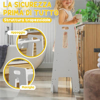 SCALA MONTESSORI PER BAMBINI REGOLABILE SU 3 LIVELLI CON BARRA DI SICUREZZA IN LEGNO 45X47.5X91 CM BIANCO