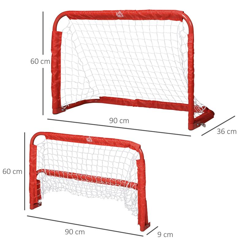 SET 2 PORTE DA CALCIO PIEGHEVOLI DA ESTERNO CON 4 PICCHETTI IN ACCIAIO E TETROLON 90X36X60 CM ROSSO