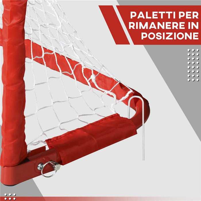 SET 2 PORTE DA CALCIO PIEGHEVOLI DA ESTERNO CON 4 PICCHETTI IN ACCIAIO E TETROLON 90X36X60 CM ROSSO