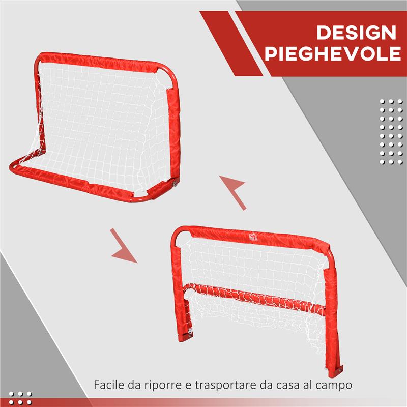 SET 2 PORTE DA CALCIO PIEGHEVOLI DA ESTERNO CON 4 PICCHETTI IN ACCIAIO E TETROLON 90X36X60 CM ROSSO