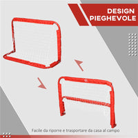 SET 2 PORTE DA CALCIO PIEGHEVOLI DA ESTERNO CON 4 PICCHETTI IN ACCIAIO E TETROLON 90X36X60 CM ROSSO