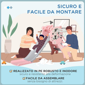 SCIVOLO PER BAMBINI 18-36 MESI CON CANESTRO DA BASKET LATERALE IN PLASTICA, 133X60X70 CM ROSA E GRIGIO