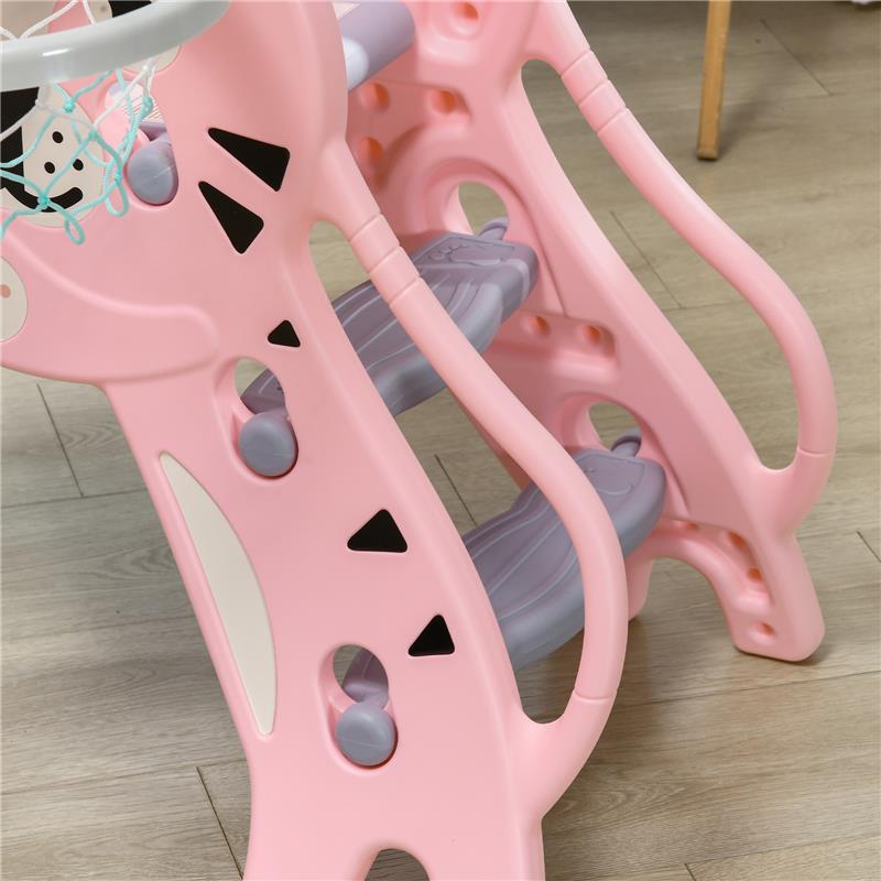 SCIVOLO PER BAMBINI 18-36 MESI CON CANESTRO DA BASKET LATERALE IN PLASTICA, 133X60X70 CM ROSA E GRIGIO