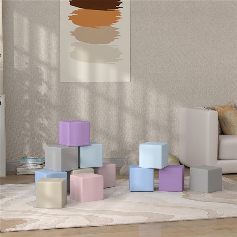 SET 12 CUBI GIOCATTOLO MORBIDI PER BAMBINI 12-36 MESI IN PU ED EPE 20X20X20 CM MULTICOLORE