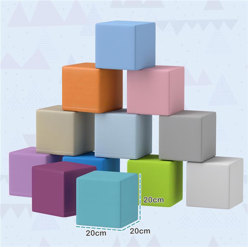 SET 12 CUBI GIOCATTOLO MORBIDI PER BAMBINI 12-36 MESI IN PU ED EPE 20X20X20 CM MULTICOLORE
