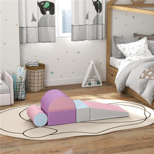 SET COSTRUZIONI MORBIDE PER BAMBINI 1-3 ANNI CON 5 BLOCCHI COLORATI IN FINTA PELLE E SCHIUMA MULTICOLORE