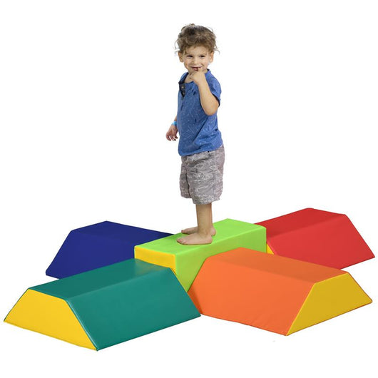 SET COSTRUZIONI MORBIDE PER BAMBINI CON 5 BLOCCHI A RETTANGOLO E TRAPEZIO IN PU E EPE 48.3X19.1X48.3 CM MULTICOLORE