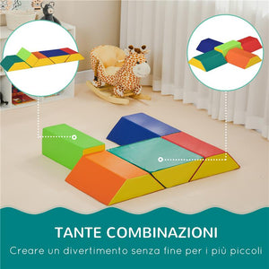 SET COSTRUZIONI MORBIDE PER BAMBINI CON 5 BLOCCHI A RETTANGOLO E TRAPEZIO IN PU E EPE 48.3X19.1X48.3 CM MULTICOLORE