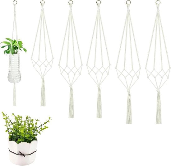 Hanger per piante in macramé, decorazione boho per interni, fiori e balconi, altezza 90-105-122 cm, con corda in cotone, set da 6 pezzi.