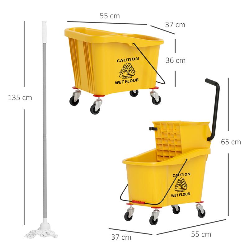 SECCHIO LAVAPAVIMENTI PROFESSIONALE 36L CON MOCIO STRIZZATORE RUOTE E MANICO 55X37X65 CM GIALLO