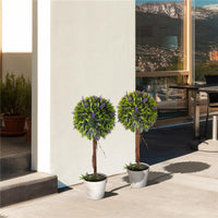 SET 2 PIANTE ARTIFICIALI VERDI A SFERA CON FIORI DI LAVANDA E VASO CON MUSCHIO E CEMENTO Ø 24X60 CM