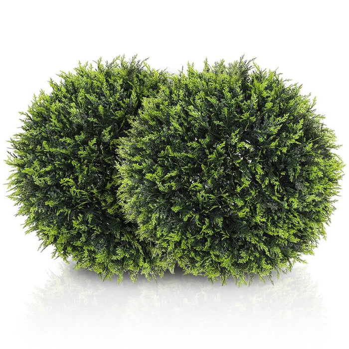 SET DI 2 PIANTE ARTIFICIALI A SFERA CON FOGLIE DI CEDRO PER CASA E GIARDINO Ø 45 CM VERDE