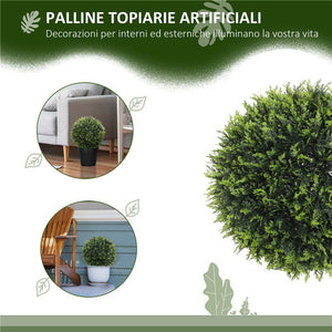 SET DI 2 PIANTE ARTIFICIALI A SFERA CON FOGLIE DI CEDRO PER CASA E GIARDINO Ø 45 CM VERDE