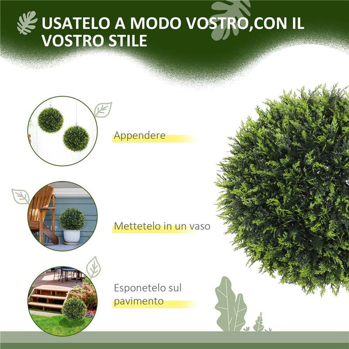 SET DI 2 PIANTE ARTIFICIALI A SFERA CON FOGLIE DI CEDRO PER CASA E GIARDINO Ø 45 CM VERDE