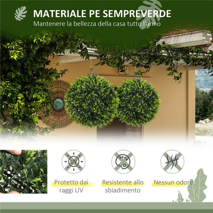 SET DI 2 PIANTE ARTIFICIALI A SFERA CON FOGLIE DI CEDRO PER CASA E GIARDINO Ø 45 CM VERDE
