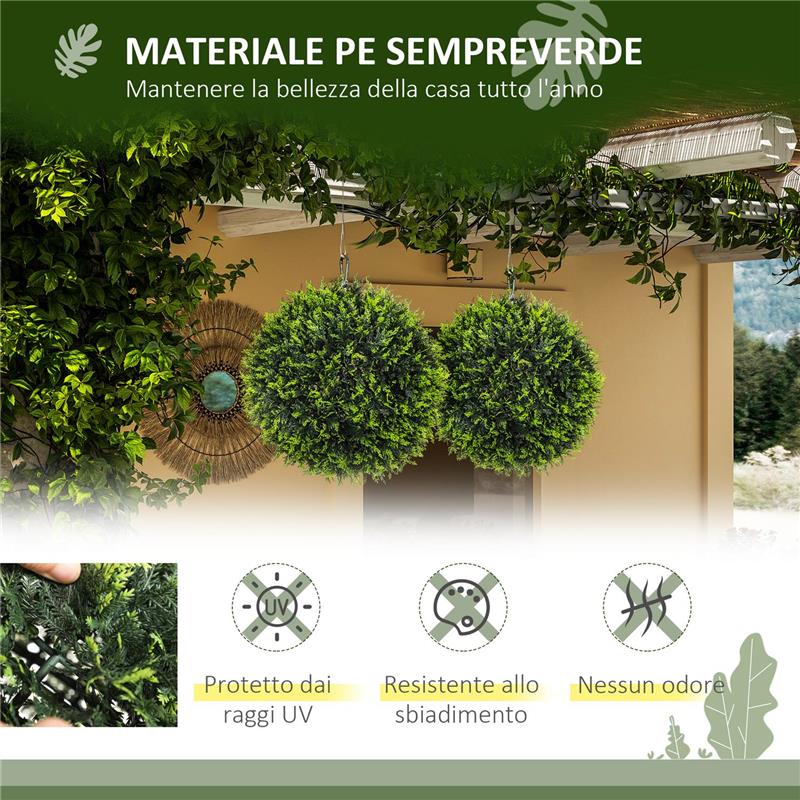 SET DI 2 PIANTE ARTIFICIALI A SFERA CON FOGLIE DI CEDRO PER CASA E GIARDINO Ø 45 CM VERDE
