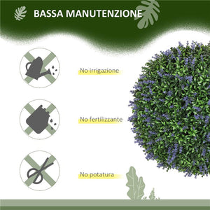 SET DI 2 PIANTE ARTIFICIALI A SFERA CON FIORI DI LAVANDA PER CASA E GIARDINO Ø 42 CM VERDE E VIOLA